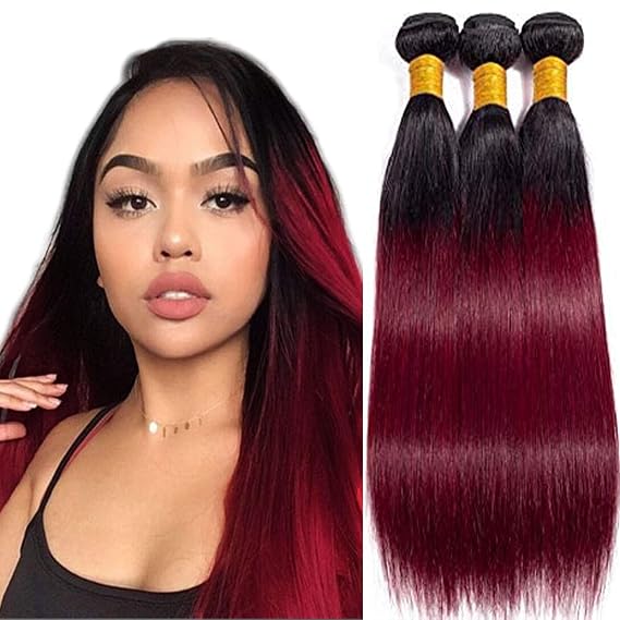 99J Straight Hair Bundles Black And Burgundy Human Hair Bundles Tow Tone 1B/99J Hair Weaves For Women Brazilian Remy Hair Cheap Bundles 24 26 28 inch