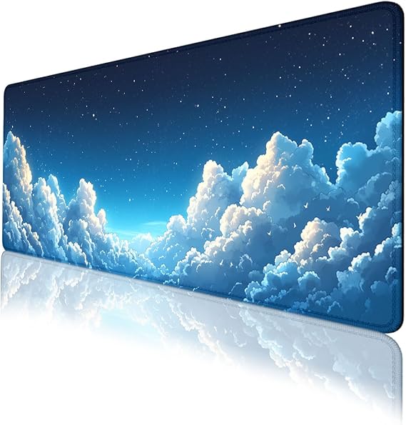 Deep Blue Sky Desk Mat Gaming Mouse Pad Cartoon Sky White Clouds Dream Large Gaming Mouse Mat with Stitched Edges,Non-Slip Waterproof Rubber Base Mous Mat Office Computer Keyboard Laptop Home