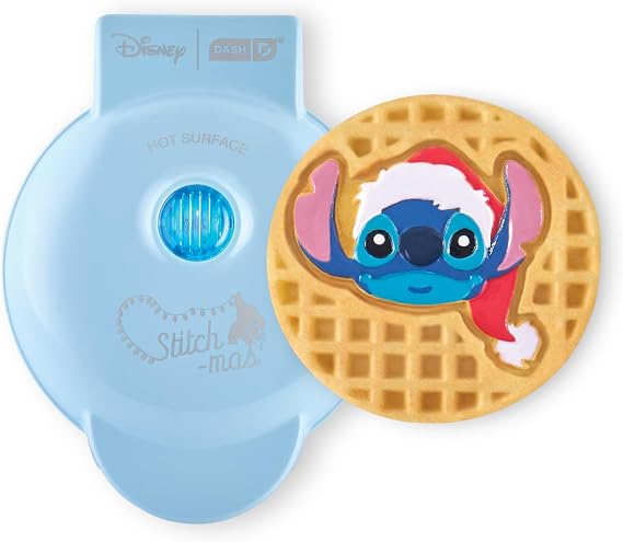 Disney | Dash Stitch Santa Hat Mini Waffle Maker, Ceramic Nonstick, Blue