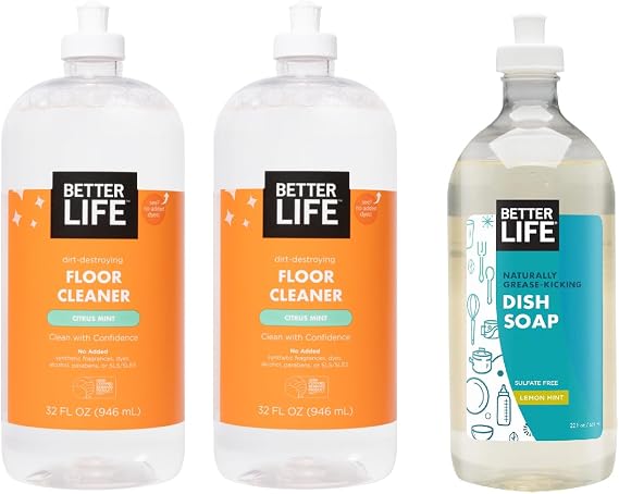Better Life Floor Cleaner 32 Oz 2 Pack + Dish Soap 22 Oz 1 Pack