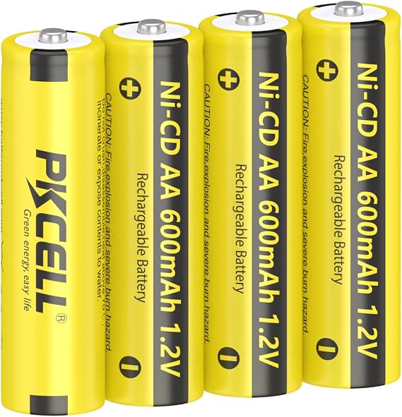 PKCELL 4 Pack AA 1.2V 600mAh NICD Rechargeable Battery for Solar Lights