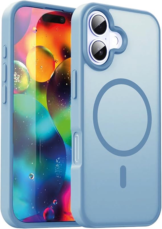 URUCHI Güçlü Manyetik Telefon Kılıfı, [Mag-Safe ile Uyumlu] [Askeri Düzey Düşme Koruması] [Güçlü Silikon Kenarlar] İnce Yarı Saydam Mat Koruyucu Kılıf (İndigo Mavi, iPhone 17)