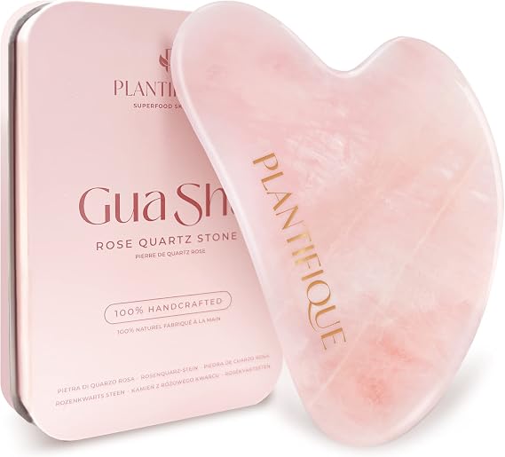 PLANTIFIQUE Rose Quartz Gua Sha Tool Anti-Aging Face Massager & Jawline Shaper for Skincare Routine Facial Massage & Skin Care Gift