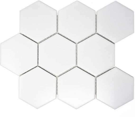 M Size Hexagon White Porcelain Mosaic Tile Sheet (Matt) 10-3/4 in. x 10 in. x 6mm (1 Sheet=0.75sqt) (1 Sheet)