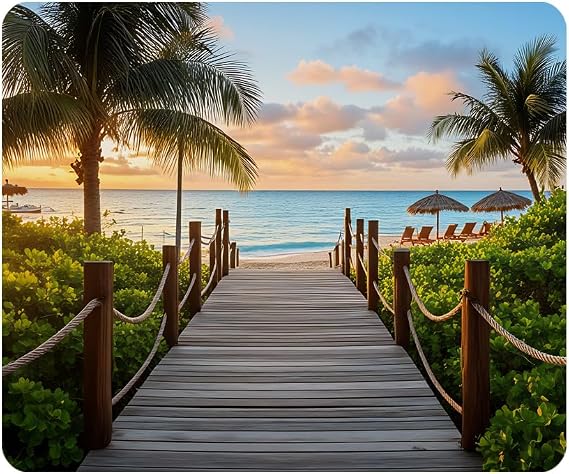 Gaming Mouse Pad Palm Trees Beach Sea Ocean Non-Slip Rubber Mouse Pad for Computers, Laptop, Office, Home Rectangle Personalized Mousepad 9.5 Inch x 7.9 Inch