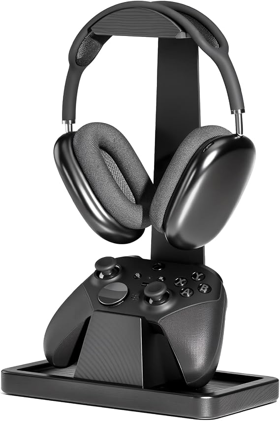 UPERGO Solid Wood Headphone Stand with Controller Holder for Desk