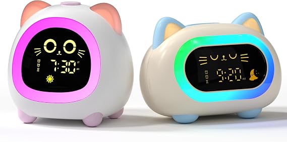 ANALOI Alarm Clock for Kids, Kids Alarm Clock Ok to Wake Cute Night Light for Bedroom, Toddlers Sleep Training, Cat Gift for Boys Girls Children