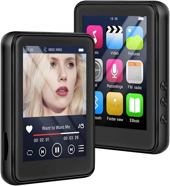 MP3 Player with Bluetooth, 2.4" HD Full Touch Screen Music Player, Support 256GB Memory Expansion, Portable Walkman Ebook Voice Recorder with FM Radio Black