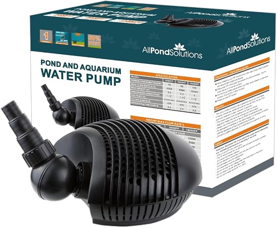 AllPondSolutions Pond Filter Pump 8000 L/H, Fully Submersible - Energy Efficient Koi Fish Waterfall Pump 6mm Solids Handling. 8000PP