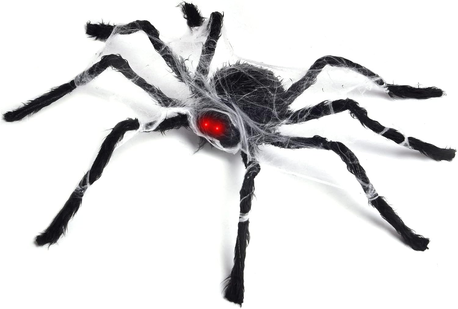 FUN LITTLE TOYS Halloween Large Spider Decorations, Fuzzy Grey Giant Light Up Battery Operated Animated Spiders with Spider Silk Outdoor Outside Yard Indoor House Door Party Favor Decor