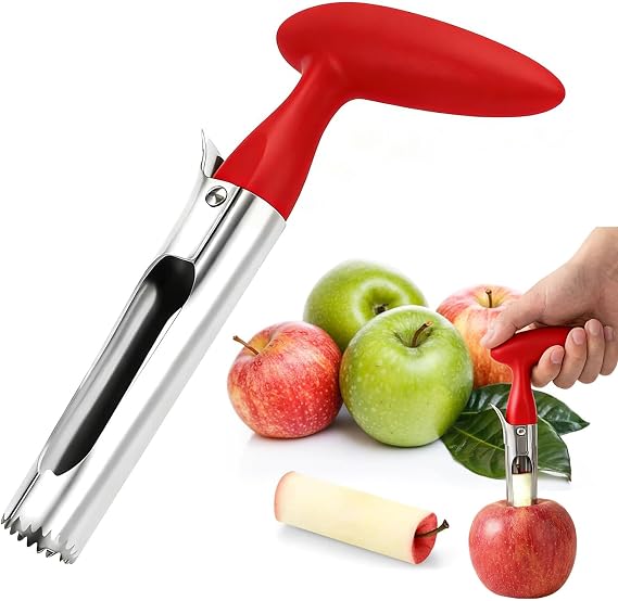 Apple Corer Remover, Apple Slicer Cutter, Apple Cutter with Serrated Stainless Steel Blade and Ergonomic ABS Handle, Easy to Clean & Use Apple Corer and Slicer (Red)