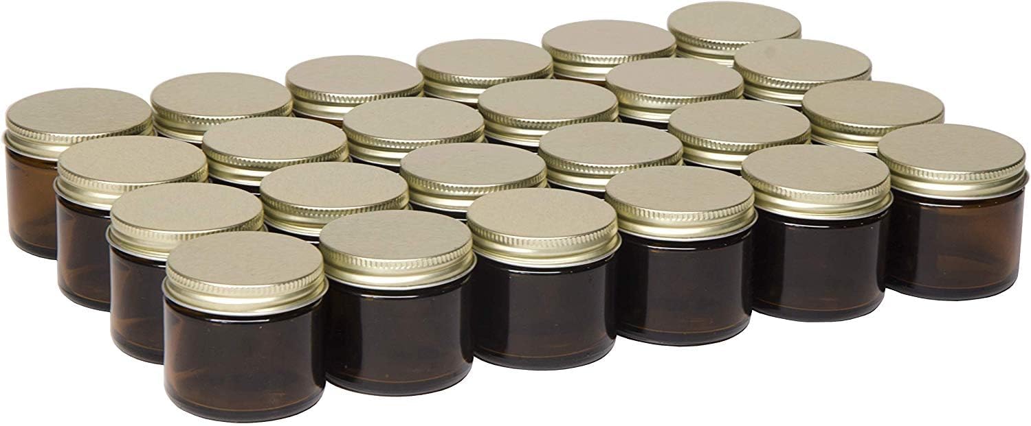 North Mountain Supply Amber Brown Glass Storage Jars, 2oz, 24-Pack