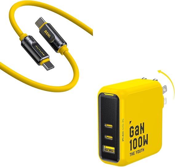 AOHI Youth 100W Gan+ USB C Wall Charger+USB 4 2.0 Cable 3.3FT with up to 120Gbps Bandwidth Boost Dual 8K/4K Display 240W PD 3.1 Fast Charging