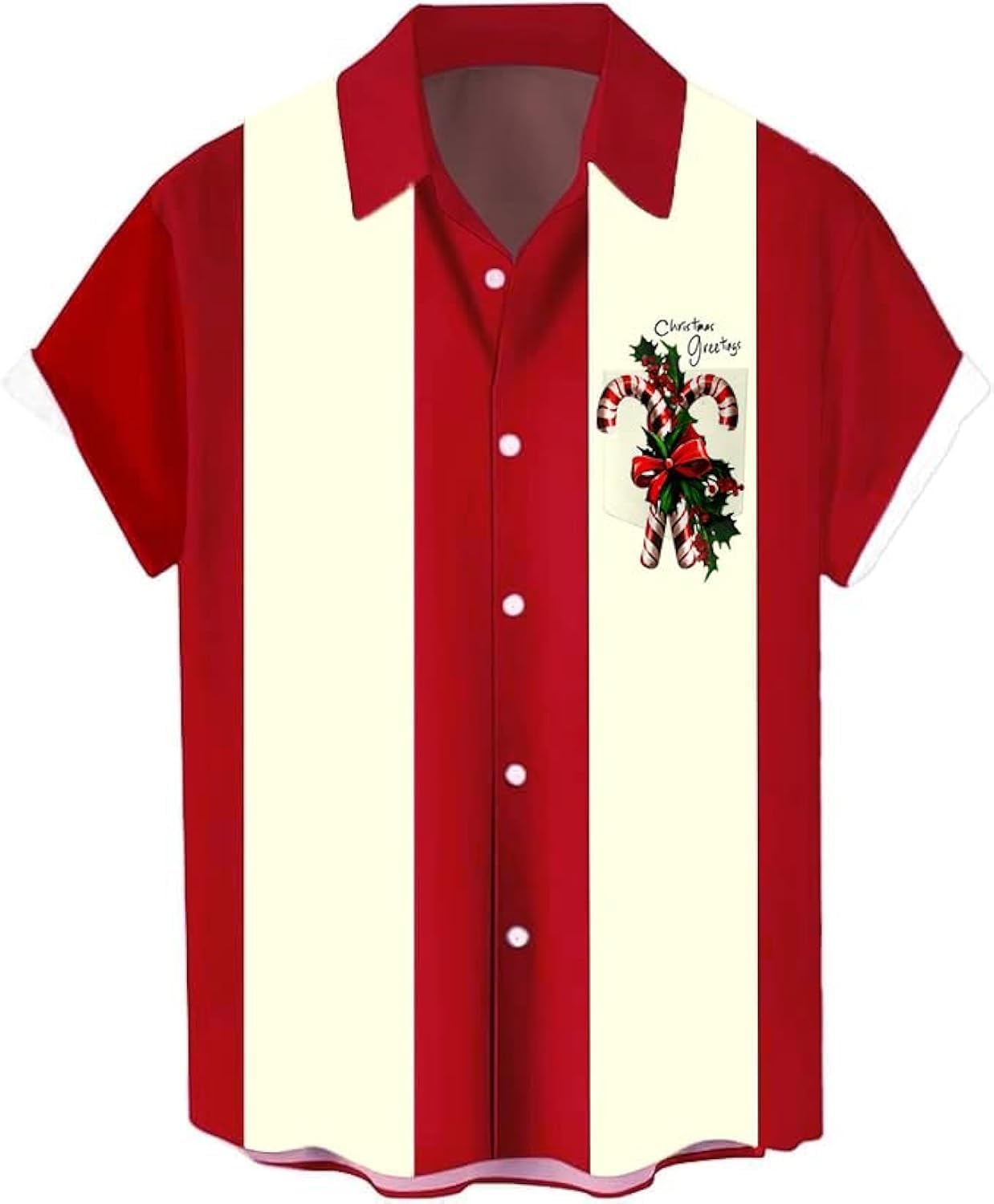 Mens Funny Christmas Shirts Short Sleeve Button Up Vacation Bowling Shirt S-6XL