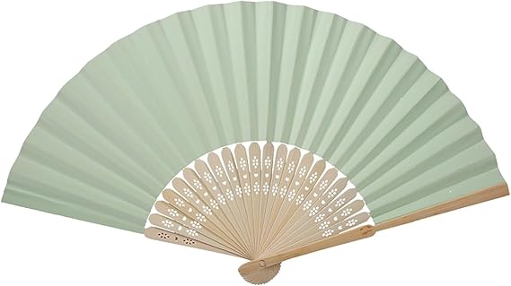 Hztyyier Folding Fan, Handheld Paper Fan with Fan Bone, Light Green, Wedding Festival Party Performance Decoration
