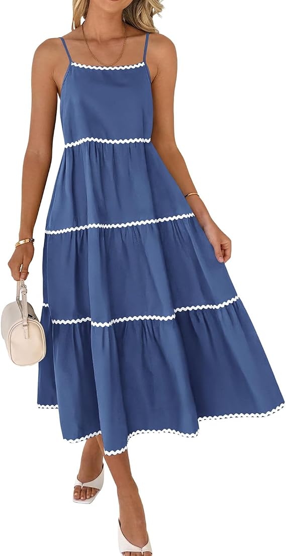 Felcia Women's Spaghetti Strap Long Dress Summer Flowy Backless Boho A Line Cami Dress Casual Sundress Beachwear