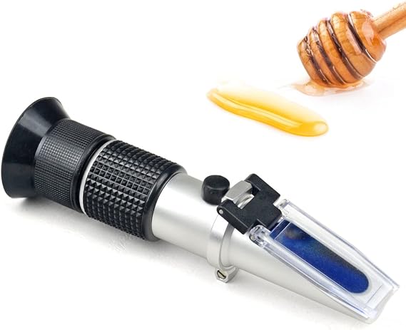 aichose Honey Refractometer for Honey Moisture, Brix and Baume, 3-in-1 Uses, 58-90% Brix Scale Range Honey Moisture Tester, with ATC, Ideal for Honey, Maple Syrup, and Molasses, Bee Keeping Supplies