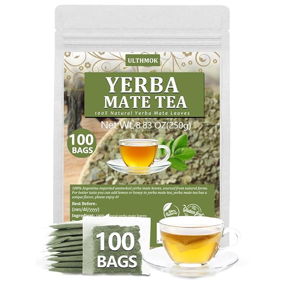 Premium 100 Unsmoked Yerba Mate Tea Bags, Made with 100% Pure Yerba Mate Leaves, No Additives & Caffeine Free.