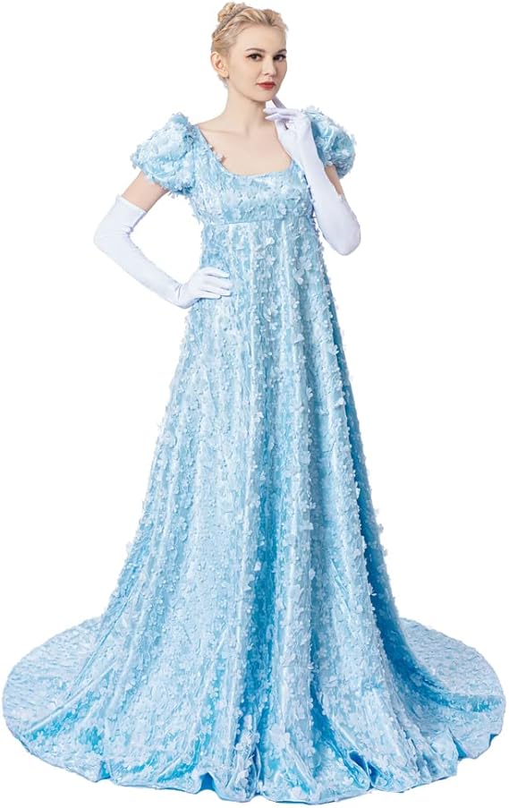 iSHOWcos Daphne Dress Cosplay Costume Women's Regency Dress Blue Lace Dress