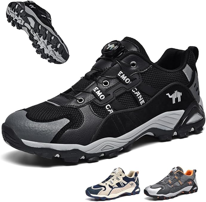 Men's Waterproof Hiking Shoe for Walking & Trail Shoes Self-Tying Anti Slip Outdoor Hike Trekking Shoes Low Top Breathable Camping Hiker Sneakers