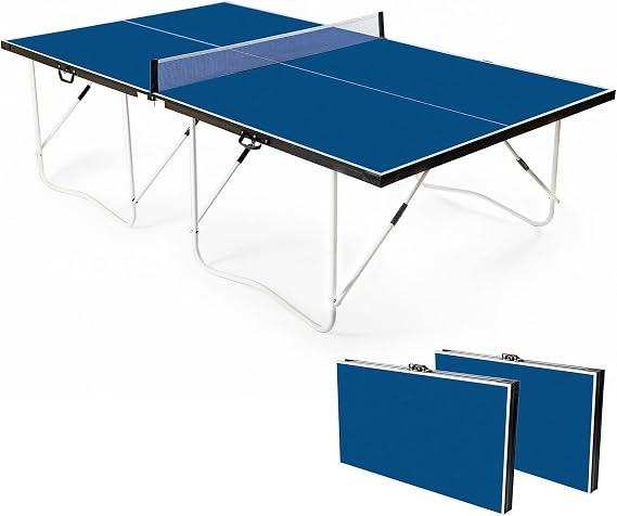 9FT Full Size Folding Table Tennis Table - Quick 10-Min Assembly, Portable Ping Pong Table Net Set for Indoor/Outdoor, Home Office Garden Games