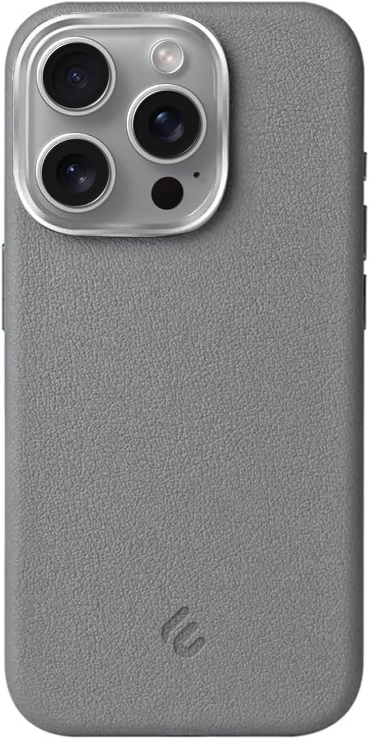 Hybrid Silicone Case with Metal Keys and Metal Lens Frame with Unscratched and Fingerprint-Free Leather Look Compatible with MagSafe for Minesk iPhone 16 Pro Grey, 16 Pro