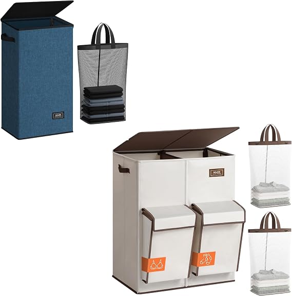 SOLEDI 180L Double Laundry Hamper with Lid and 100L Laundry Hamper with Lid and Removable Bag