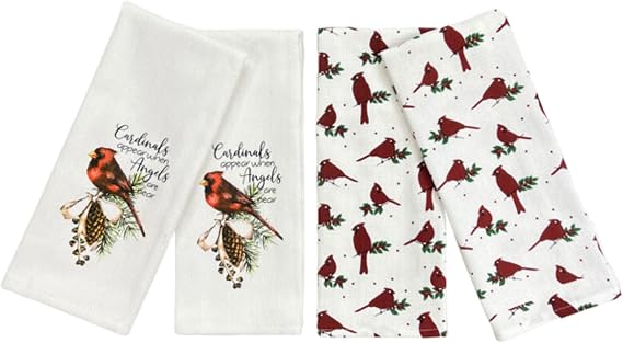Christmas Holiday Kitchen Hand Dish Towels, Cardinals Appear When Angels