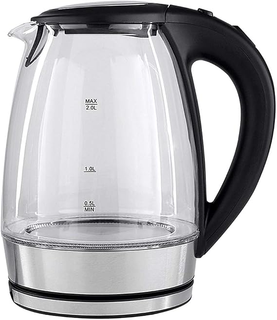 Electric Kettle 2L Electric Glass Kettle 2000W Fast Boiling Tea Coffee Pot Blue LED Light Transparent
