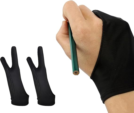Drawing Gloves Drawing Artist for Graphic Tablet Artist Gloves Suitable for Right and Left Two Fingers Black M Pack of 2