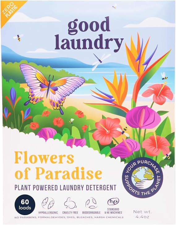Good Laundry Detergent Sheets - Flowers of Paradise Scented (60 Loads) - Eco-Friendly Laundry Detergent Sheets, Hypoallergenic, No Plastic Jugs or Waste - Based in the USA