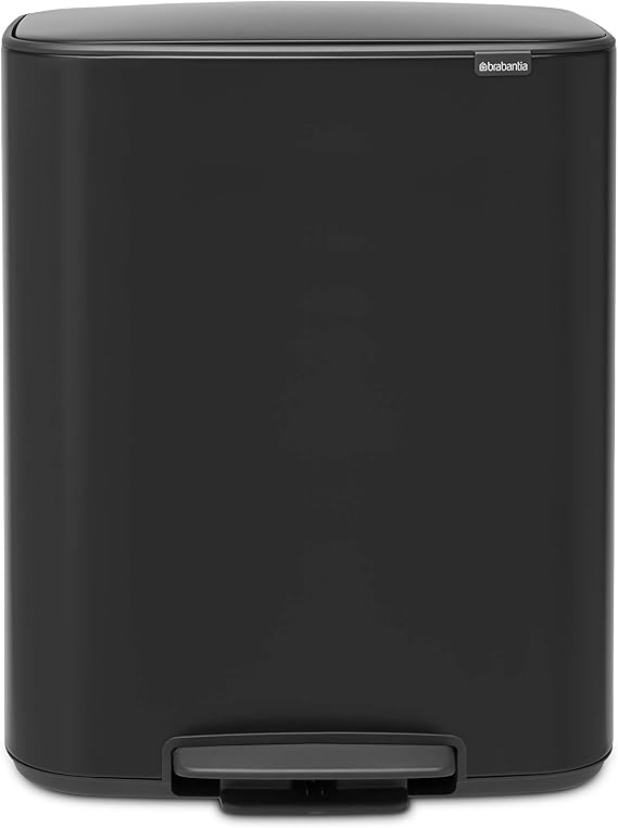 Brabantia Bo Pedal Bin - 2 x 30L Inner Buckets (Matt Black) Large Waste/Recycling Kitchen Bin - Soft Closing Lid