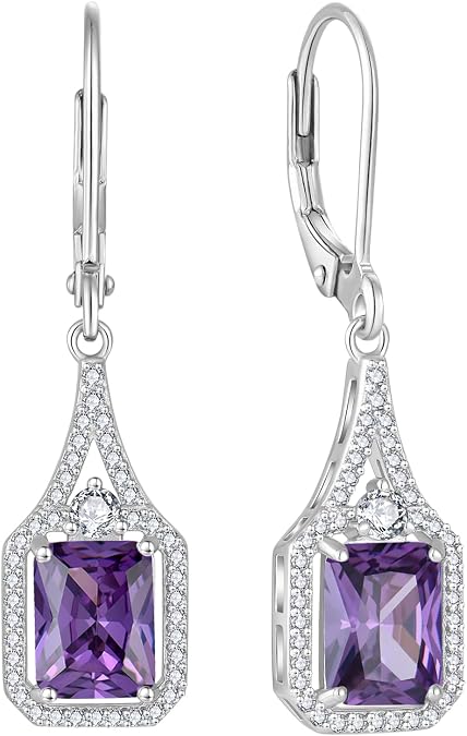 Emerald Cut Dangle Drop Earrings 925 Silver Birthstone Jewelry