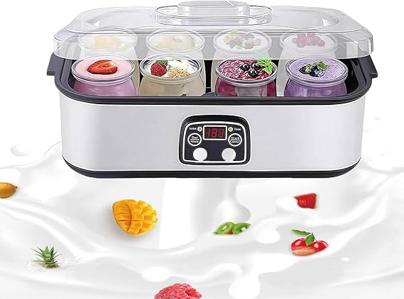 Probiotic Yogurt Maker with Adjustable Temperature & Time Control, 1400ML Stainless Steel Yogurt Maker Machine, Includes 8 Lids for Versatile Homemade Creations