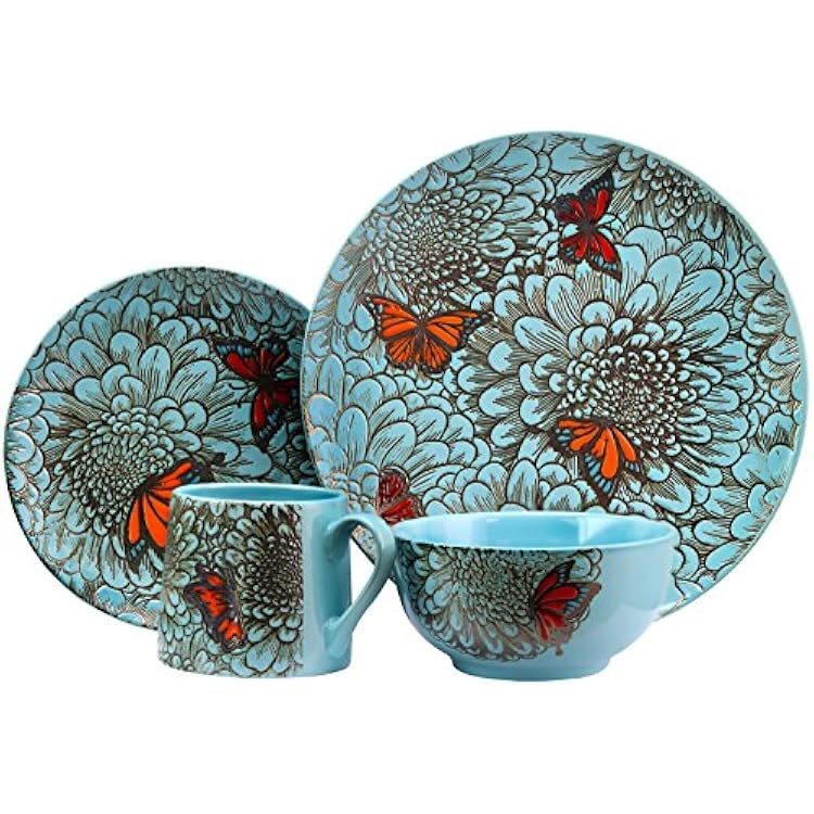 Elamas Butterfly Garden 16 Piece Stoneware Dinnerware Set
