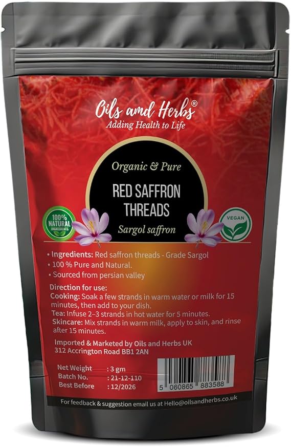 Extra Strong Pure Saffron By Oils and Herbs UK Original Kashmiri Red Threads. Make your dishes luxury and delicious