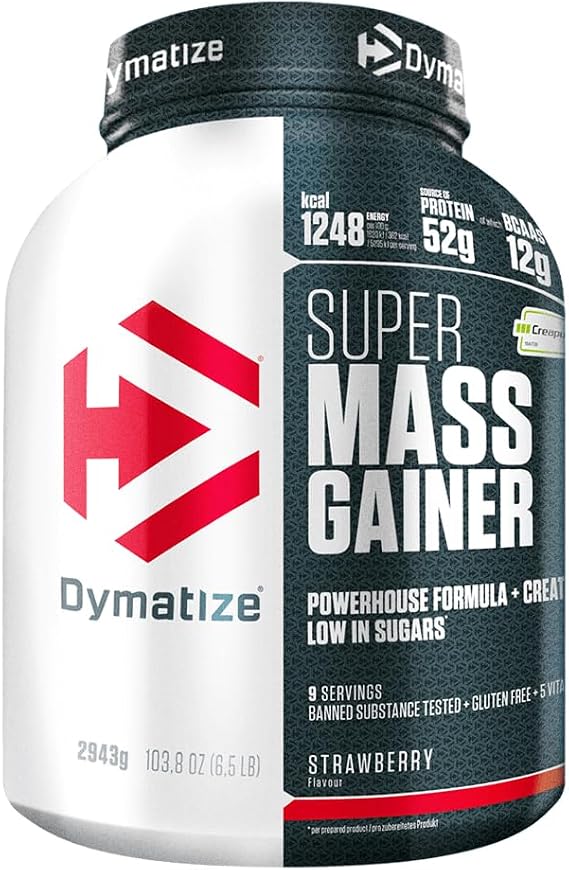 Dymatize Super Mass Gainer Strawberry 2943g - Weight-Gainer Powder + Carbohydrates, BCAAs and Casein
