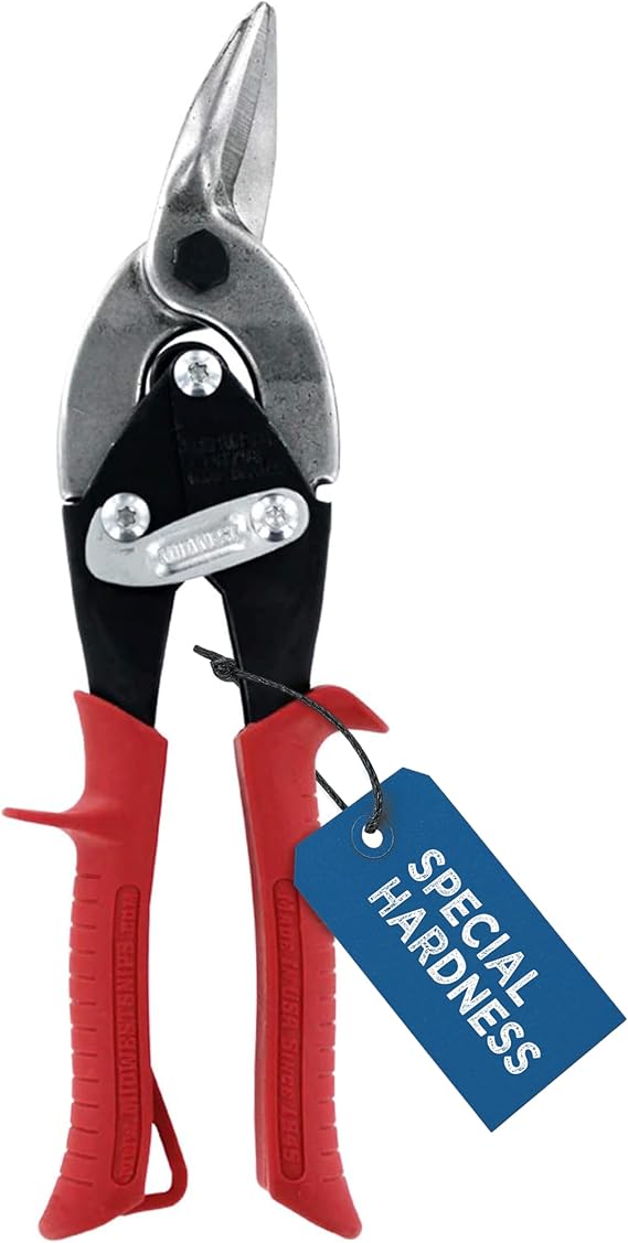 Midwest Aviation Snip Left Cut Regular Stainless Steel Tin Cutting Shears with Forged Blade & Kush'n-Power Comfort Grips MWT-SS6716L | Made in USA, Stainless Steel Cutting Shears, Pinch-Thru-Point Cuts, Kush'N-Power Grips - MWT-SS6716L