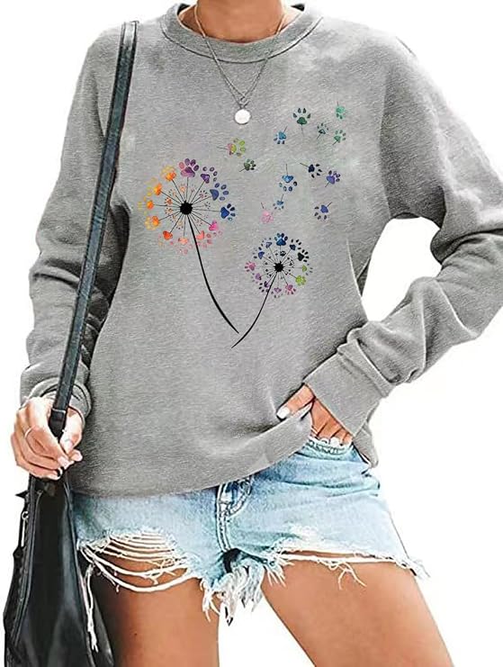 Qbily Women's Floral Printed Sweatshirt Casual Fall Wildflowers Graphic Tees Pullover Tops