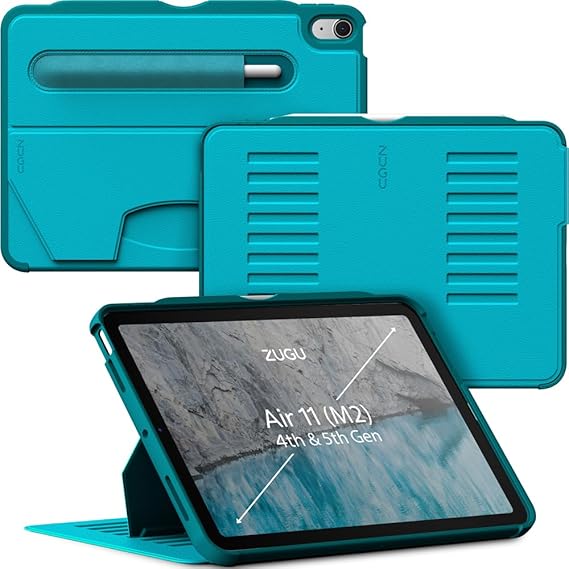 ZUGU Case for iPad Air 11 inch (M2/M3/M4) iPad Air 10.9 Gen 5/4 [Aqua] | Ultra Slim Protective Cover, Apple Pencil Holder w/Charging, Convenient 8-Angle Magnetic Stand, Auto Sleep/Wake Function