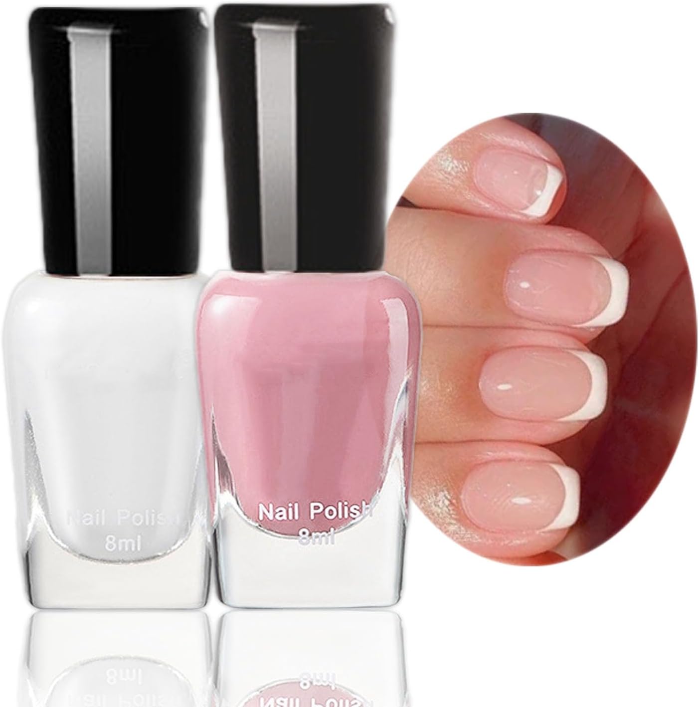 Peel Off Nail Polish Set, 2 PCS Quick Dry Varnish, White & Pink French Tip Manicure, No Need Cure Classic Large Volume, DIY Nail Art at Home