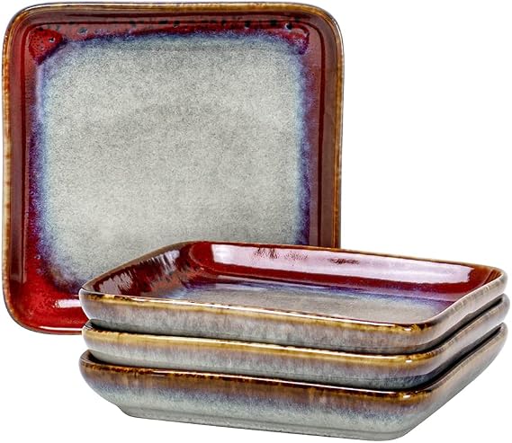 Square Dessert Plates Set of 4, 6 Inch Ceramic Appetizer & Side Plates