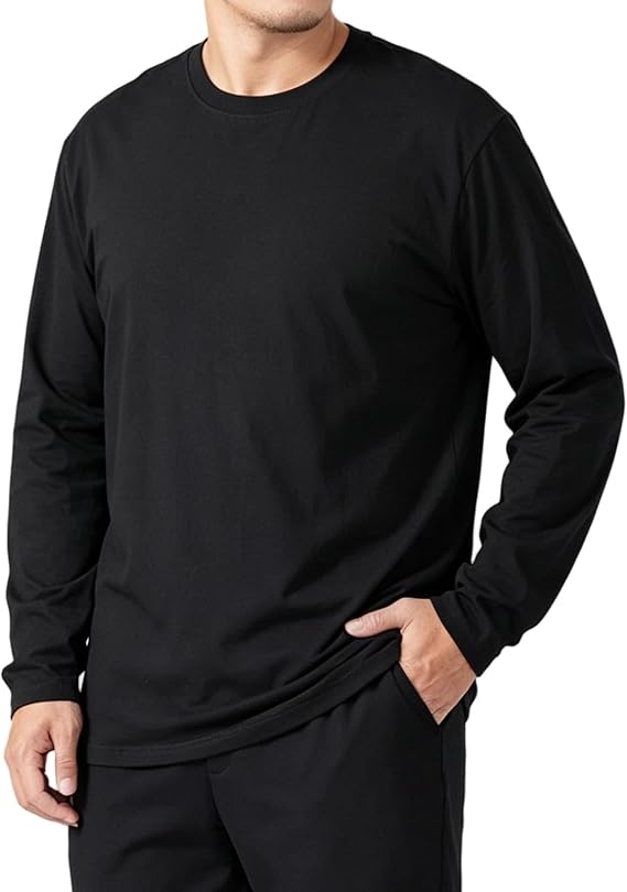 Xiaojmake Men's Crew Neck T Shirt Long Sleeve Loose Fit Solid Undershirt