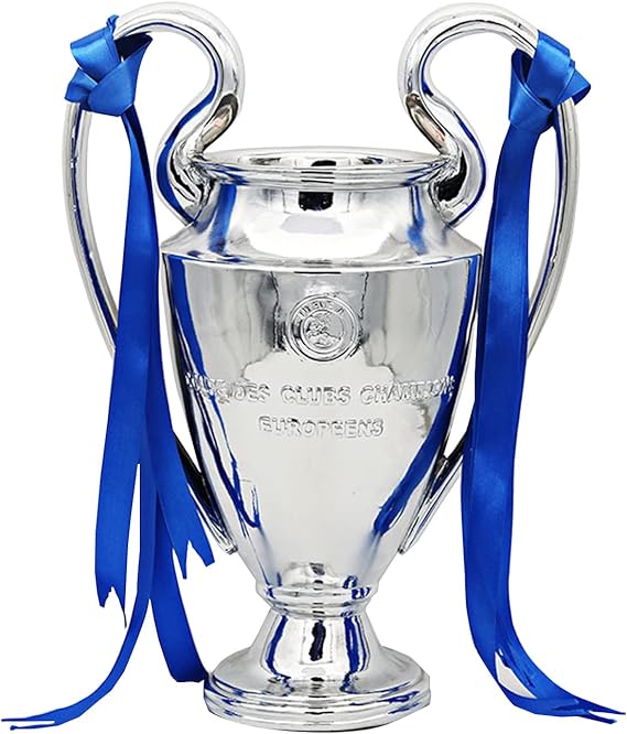 Champion Trophy, Sports League Cup, Champions League Replica, Resin Material, Medal, Keepsake Collection, Office Decoration Trophy, Chrome Plated Silver/Blue Ribbon