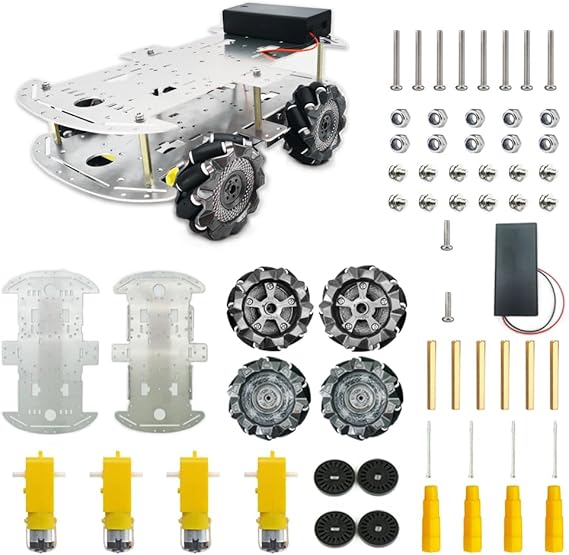 DIY Mecanum Wheel Car Kit with Metal Chassis and TT Motor Smart Robot 4WD Omnidirectional Car Programming Kit with Speed Encoder for Arduino/Microbit/Raspberry Pi for Adult Age 15+(Unassembled)