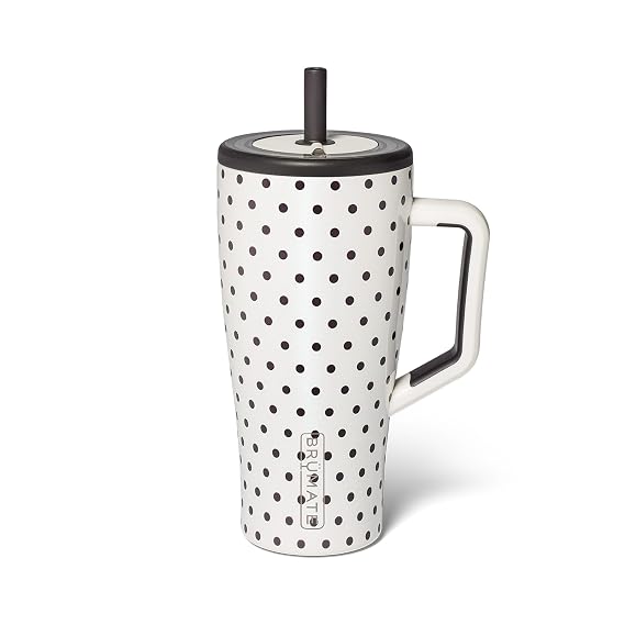 BruMate Era 30 oz Tumbler with Handle & Straw | 100% Leakproof Insulated Water Bottle Tumbler with Lid & Flexible SoftSip Straw | Made of Stainless Steel | Cup Holder Friendly | 30oz (Polka Pearl)