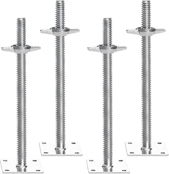 VEVOR 4-Pack Adjustable Leveling Jacks, 18.2 In Adjustable Height & 3307lbs/1500kg Total Load Capacity Scaffold Jacks Feet, Solid Carbon Steel Screw Jacks for Baker-Style Scaffolding Equipment, Silver