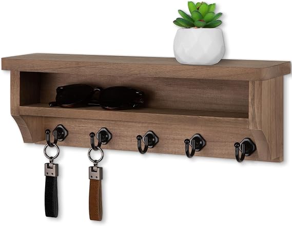Nekon Key Holder Wall Mount, Wall Organizer Shelf with 5 Key Hooks