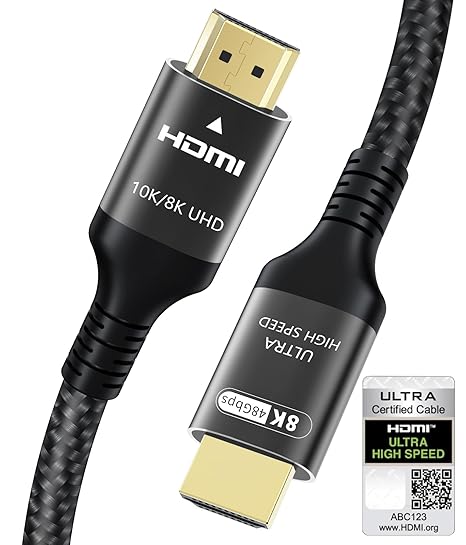 Certified 10K 8K 4K HDMI 2.1 Cable 5M, 48Gbps Ultra High Speed HDMI® Lead | Ethernet CEC 4K 240Hz 165Hz 144Hz 120Hz 8K 60Hz eARC Netflix HDCP2.3 HDR10+ PC Laptop RTX5090 TV Monitor Projector Xbox PS5