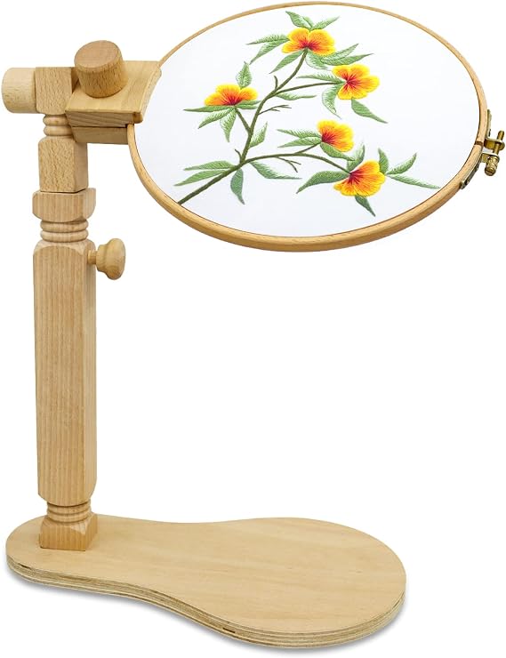 YOUCI Embroidery Hoop Stand, Hands Free Cross Stitch Stand, Easy to Use Wooden Lap Embroidery Hoop Holder, Round, 1 Unit